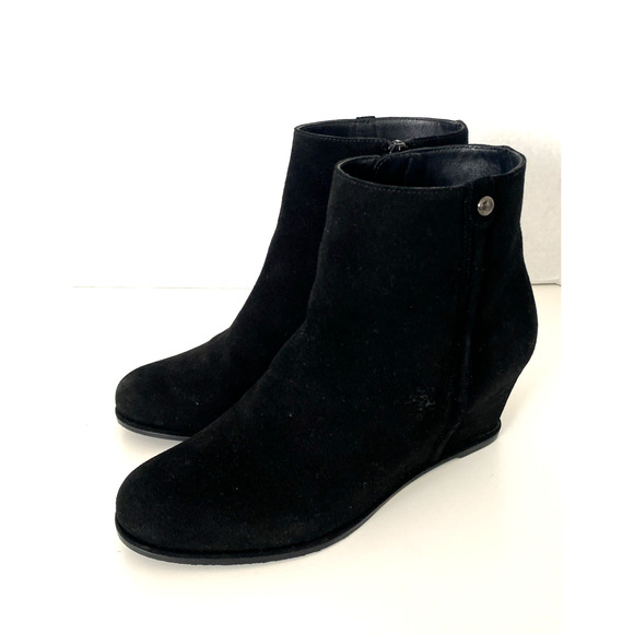 Stuart Weitzman Sidetrack Suede Bootie Ankle Boot Black Round Toe Wedge … - Picture 6 of 9